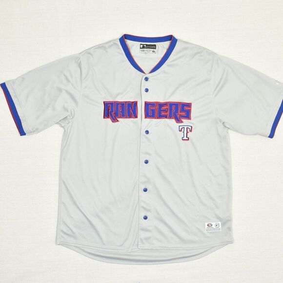 True Fan MLB Men Snap Button Polyester Gray Size XL Texas Rangers Jersey - Picture 2 of 8